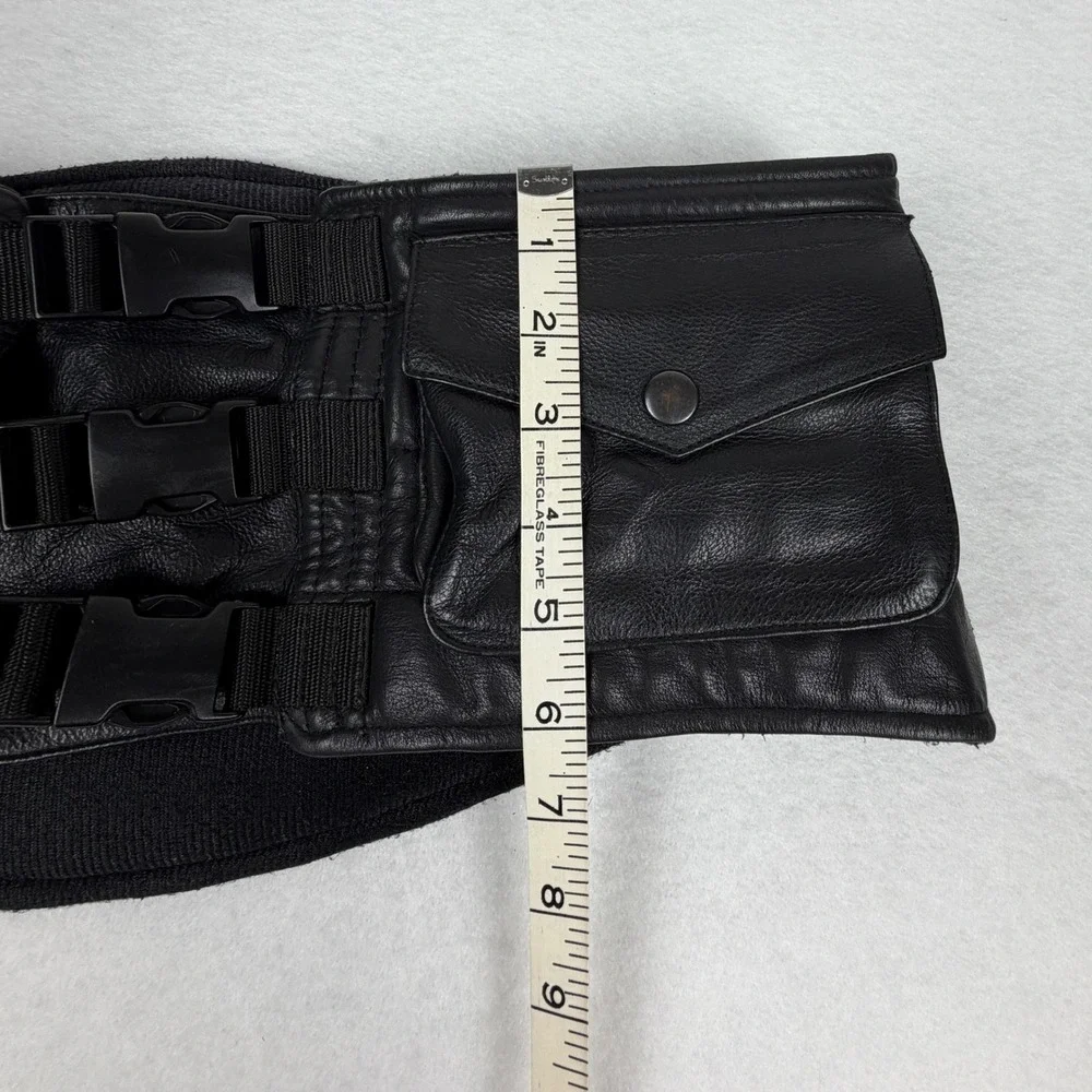 Torian Chopper Leathers Mens Black Leather Kidney Belt Utility Pockets Size M